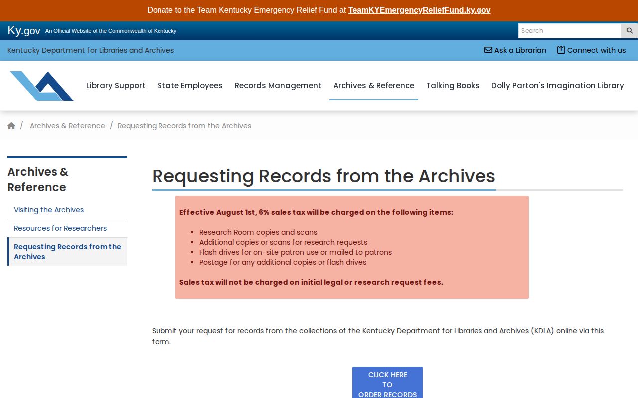 Kentucky archives request process for older public records