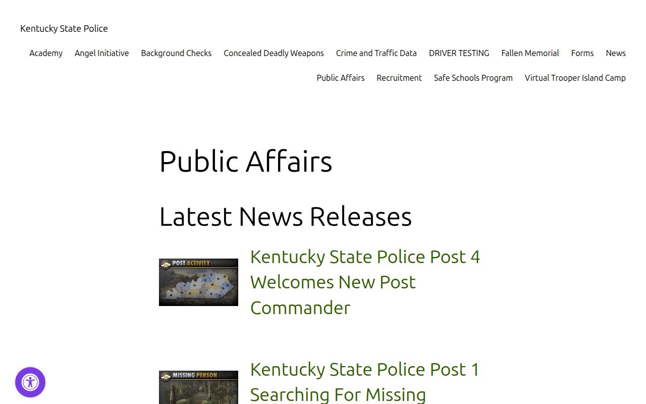 Kentucky State Police Public Affairs and arrest news information
