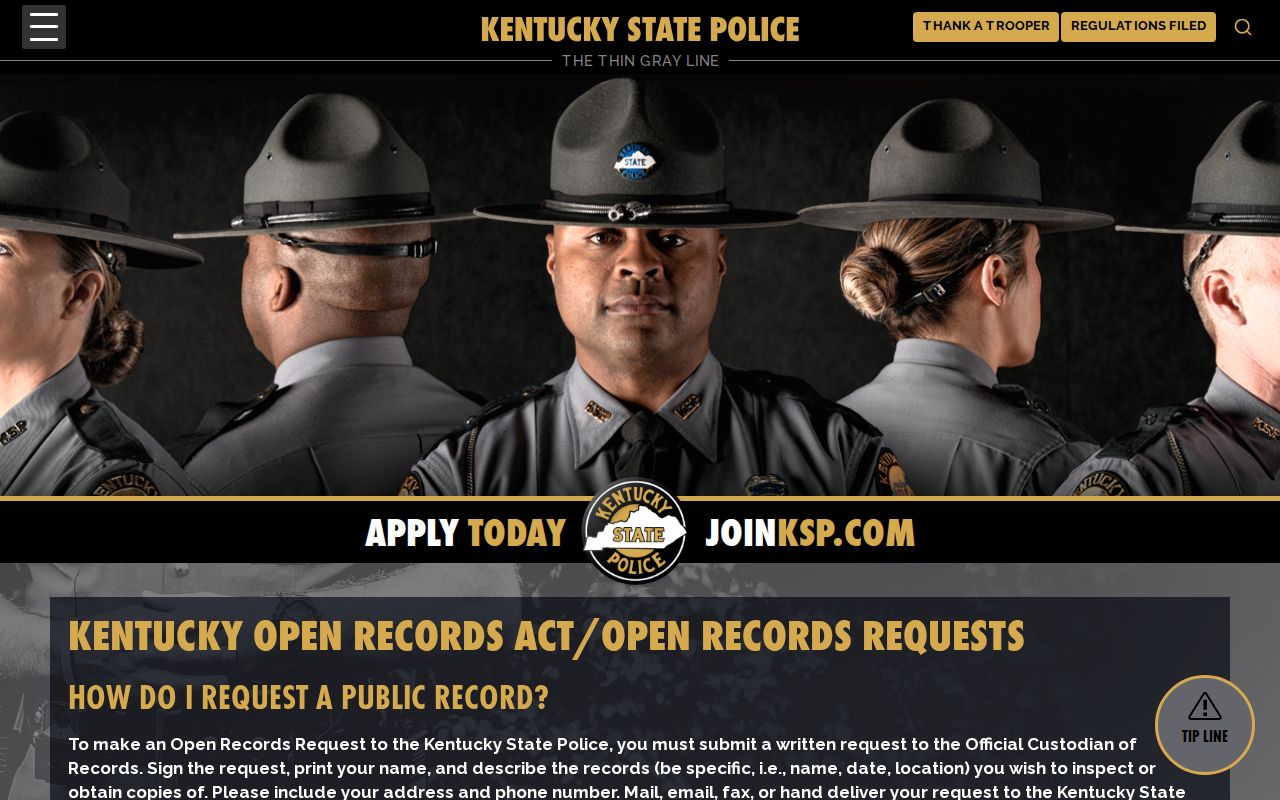 Kentucky State Police open records request information for arrest reports